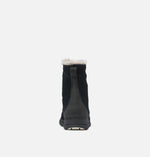 Load image into Gallery viewer, Rear view of black suede ankle boot on white background. Brand name Sorel is visible.
