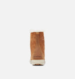 Load image into Gallery viewer, Rear view of brown suede ankle boot on white background. Brand name Sorel is visible.
