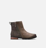 Load image into Gallery viewer, Side view of brown leather winter boot on white background. Has a zipper and wooden heel is visible.
