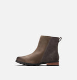 Load image into Gallery viewer, Side view of brown leather winter boot. Has laces and is glossy. Made of leather and suede. Is fully waterproof. Wooden heel is visible.
