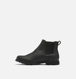 Load image into Gallery viewer, Side view of matte black leather boot on white background. It is a Chelsea boot and has no laces.
