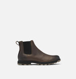 Load image into Gallery viewer, Side view of matte brown leather boot on white background. It is a Chelsea boot and has no laces.
