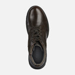 Load image into Gallery viewer, Top view of brown leather winter ankle boot. Has brown laces and boot is glossy.
