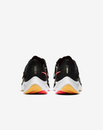 Load image into Gallery viewer, Rear view of black running shoes on white background. Has white midsole and running is written on the back of the shoe.
